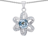 Original Star K™ Round Simulated Aquamarine Flower Pendant