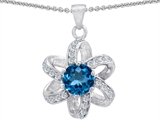 Original Star K™ Round Genuine Blue Topaz Flower Pendant