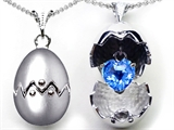 Original Star K™ Egg Pendant with December Birthstone Genuine Heart Blue Topaz Surprise Inside