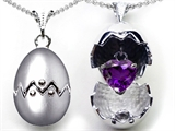 Original Star K™ Egg Pendant with February Birthstone Genuine Heart Amethyst Surprise Inside