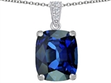 Original Star K™ Large 12x10mm Cushion Cut Created Dark Blue Sapphire Pendant