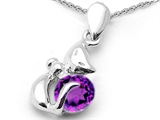 Original Star K™ Round Genuine Amethyst Cat Pendant
