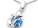 Original Star K™ Round 6mm Genuine Blue Topaz Cat Pendant