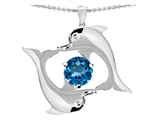 Original Star K™ Round Genuine 6mm Blue Topaz Dolphin Pendant