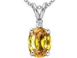 Tommaso Design™ Genuine Oval Yellow Orange Sapphire and Diamond Pendant