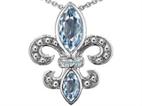 Original Star K™ Genuine Aquamarine and Diamond Fleur De Lis Pendant