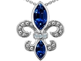 Original Star K™ Created Sapphire and Genuine Diamond Fleur De Lis Pendant