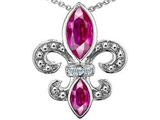 Original Star K™ Created Pink Sapphire and Genuine Diamond Fleur De Lis Pendant