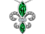 Original Star K™ Simulated Emerald and Genuine Diamond Fleur De Lis Pendant