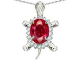 Original Star K™ Good Luck Turtle Pendant With Oval 12x10mm Created Ruby