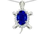 Original Star K™ Good Luck Turtle Pendant With Oval 12x10mm Created Sapphire