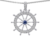 Original Star K™ Captain Wheel Pendant With Created Sapphire And Cubic Zirconia