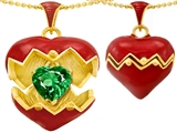 Original Star K™ Puffed Red Enamel Heart Pendant with May Birthstone Simulated Emerald Surprise Inside