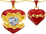 Original Star K™ Puffed Red Enamel Heart Pendant with April Birthstone Genuine White Topaz Surprise Inside