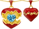 Original Star K™ Puffed Red Enamel Heart Pendant with December Birthstone Genuine Blue Topaz Surprise Inside