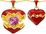 Original Star K™ Puffed Red Enamel Heart Pendant with October Birthstone Simulated Pink Sapphire Surprise Inside