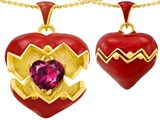 Original Star K™ Puffed Red Enamel Heart Pendant with July Birthstone Simulated Ruby Surprise Inside