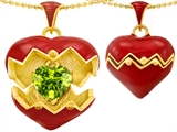 Original Star K™ Puffed Red Enamel Heart Pendant with August Birthstone Genuine Peridot Surprise Inside
