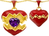 Original Star K™ Puffed Red Enamel Heart Pendant with February Birthstone Genuine Amethyst Surprise Inside