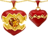 Original Star K™ Puffed Red Enamel Heart Pendant with November Birthstone Genuine Citrine Surprise Inside