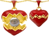 Original Star K™ Puffed Red Enamel Heart Pendant with June Birthstone Genuine 7mm Pearl Surprise Inside