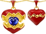 Original Star K™ Puffed Red Enamel Heart Pendant with September Birthstone Simulated Sapphire Surprise Inside