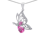 Original Star K™ Butterfly Pendant With Pear Shape Created Pink Sapphire
