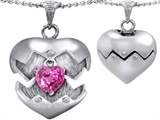 Original Star K™ Puffed Heart Pendant with October Birthstone Simulated Pink Sapphire Surprise Inside