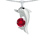 Original Star K™ Round 7mm Created Ruby Good Luck Dolphin Pendant