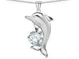 Original Star K™ Round Genuine White Topaz Good Luck Dolphin Pendant