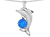 Original Star K™ Round 7mm Created Blue Opal Good Luck Dolphin Pendant