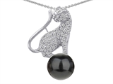 Original Star K™ Cat Pendant With 7mm Simulated Black Pearl