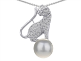 Original Star K™ Cat Pendant With 7mm Simulated  White Pearl