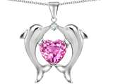 Original Star K™ Kissing Love Dolphins Pendant With 8mm Heart Shape Created Pink Sapphire