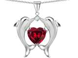 Original Star K™ Kissing Love Dolphins Pendant With 8mm Heart Shape Created Ruby