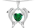 Original Star K™ Kissing Love Dolphins Pendant With 8mm Heart Shape Simulated Emerald
