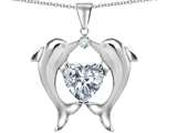 Original Star K™ Kissing Dolphins Pendant With 8mm Heart Shape Genuine White Topaz