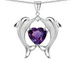Original Star K™ Kissing Dolphins Pendant With Heart Shape Genuine Amethyst