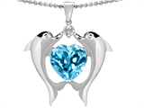 Original Star K™ Kissing Love Dolphins Pendant With 8mm Heart Shape Genuine Blue Topaz