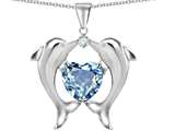 Original Star K™ Kissing Love Dolphins Pendant With 8mm Heart Shape Simulated Aquamarine