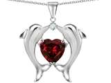 Original Star K™ Kissing Love Dolphins Pendant With 8mm Heart Shape Genuine Garnet