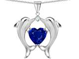 Original Star K™ Kissing Love Dolphins Pendant With 8mm Heart Shape Created Sapphire