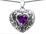 Original Star K™ Bali Style Puffed Heart Hand Finished Genuine 7mm Amethyst Pendant