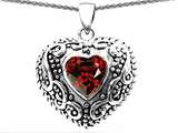 Original Star K™ Bali Style Puffed Heart Hand Finished Genuine Garnet Pendant