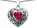 Original Star K™ Bali Style Puffed 7mm Heart Hand Finished Created Pink Sapphire Pendant