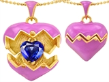 Original Star K™ Puffed Pink Enamel Heart Pendant with September Birthstone Simulated Sapphire Surprise Inside
