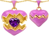 Original Star K™ Puffed Pink Enamel Heart Pendant with February Birthstone Genuine Amethyst Surprise Inside