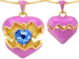 Original Star K™ Puffed Pink Enamel Heart Pendant with December Birthstone Genuine Blue Topaz Surprise Inside