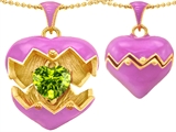 Original Star K™ Puffed Pink Enamel Heart Pendant with August Birthstone Genuine Peridot Surprise Inside