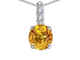 Tommaso Design™ Genuine Round Yellow Sapphire and Diamond Pendant